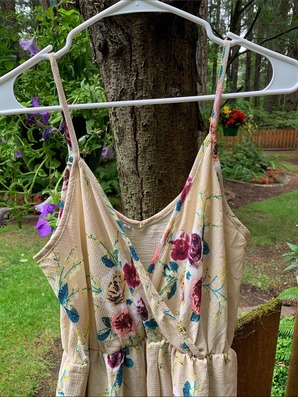 Floral Tan Maxi Dress with Spaghetti Straps and Open In Front w/Shorts - Picture 2 of 4